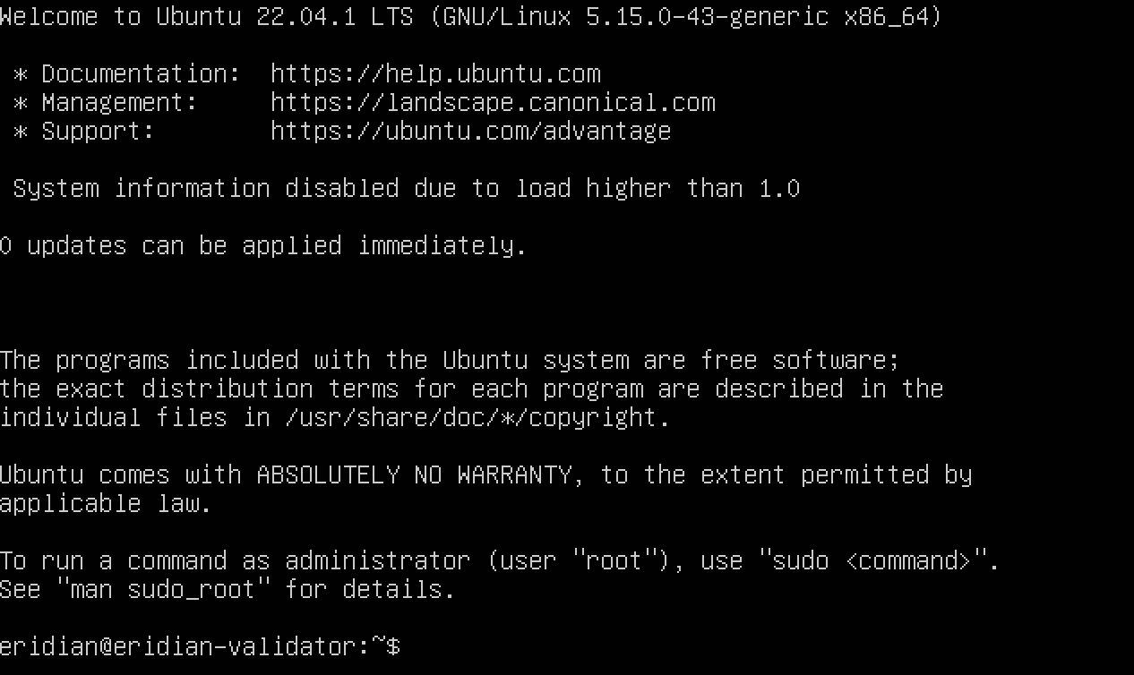 Linux successful login screen 